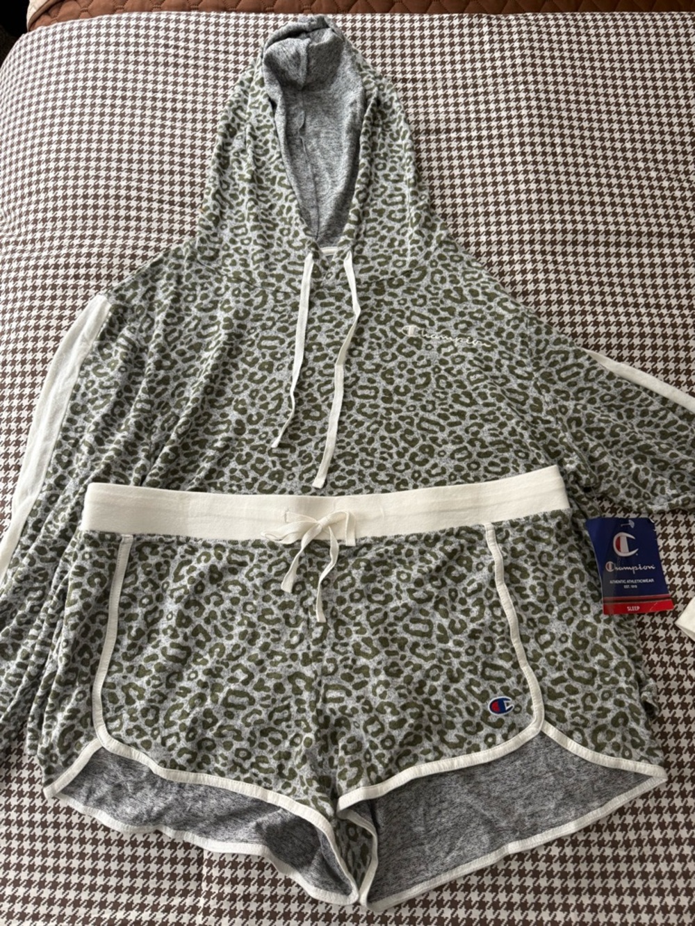 Champion Olive Leopard Lounge Hoodie and Shorts Set